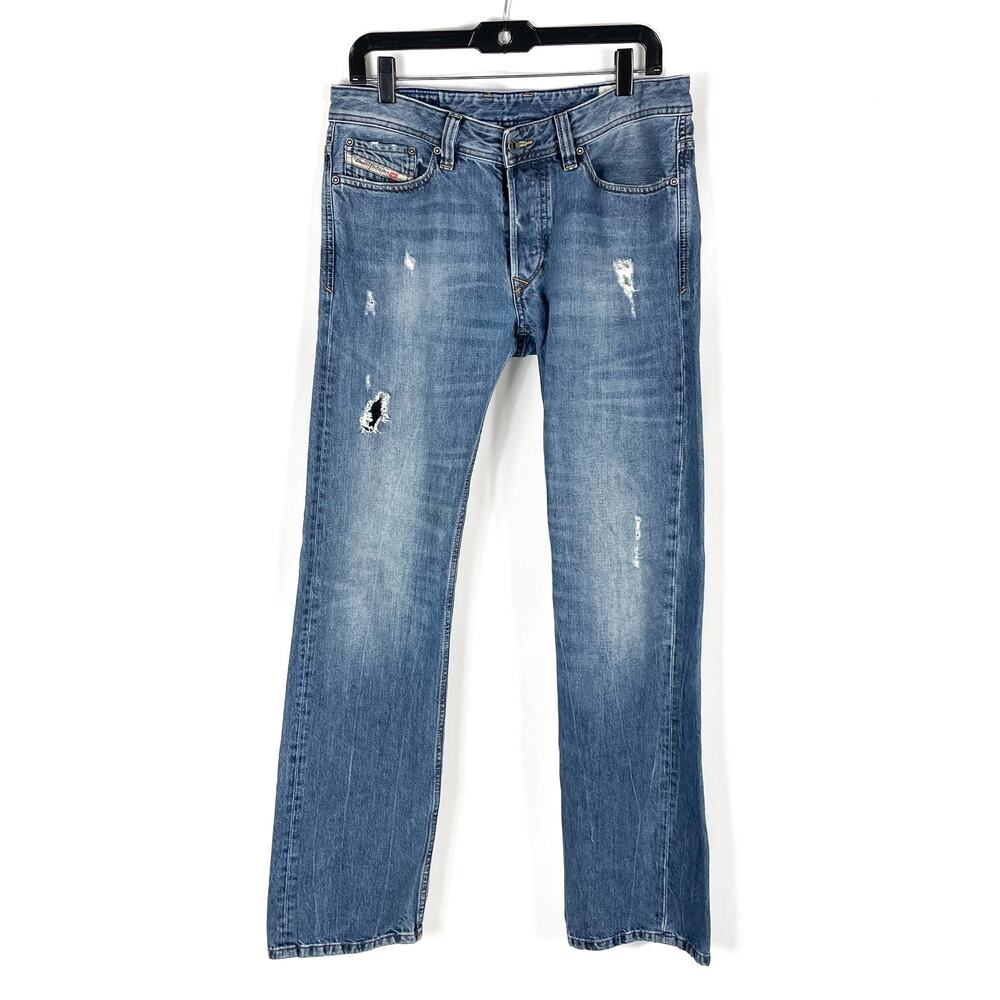Diesel Viker Jeans Blue Distressed Button Fly Straight Leg Sz 30 x 32‎ Men's